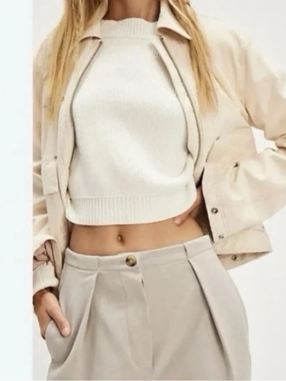 Free People Tyler Menswear Pleated Wide Leg Trousers XS Cream Off White